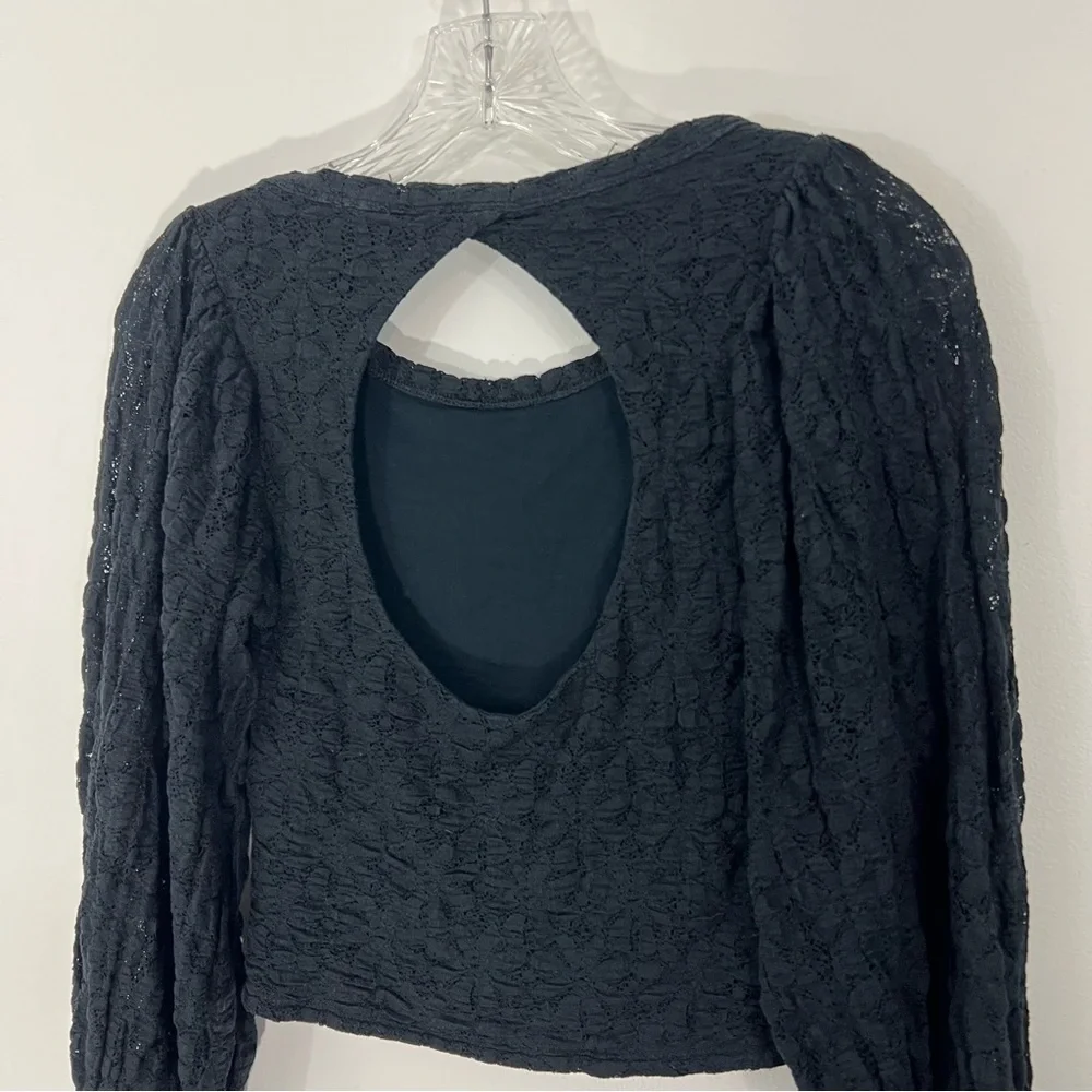 Free People Tea Time Top in Black Size XS Long Sleeve Blouse Lace